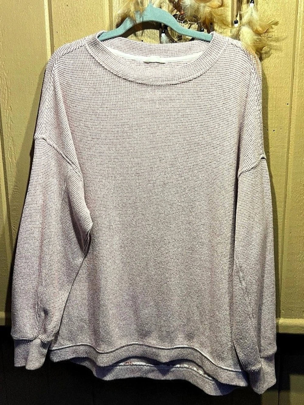 aerie Waffle Knit Crewneck Sweatshirt light purple Medium